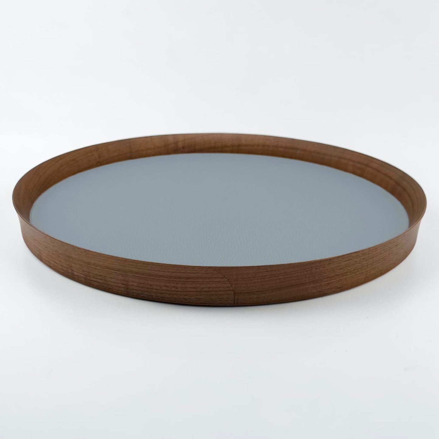 Italian Leather and Wood Tray - Steel Blue, Large