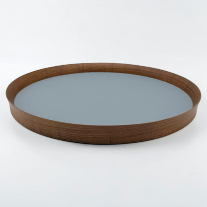 Italian Leather and Wood Tray - Steel Blue, Large