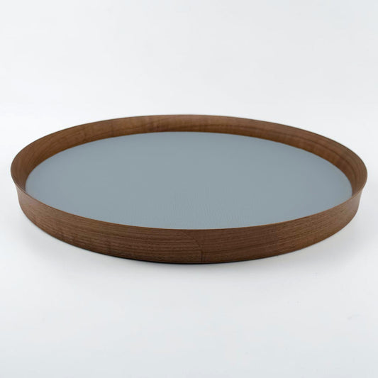 Italian Leather and Wood Tray - Steel Blue, Large