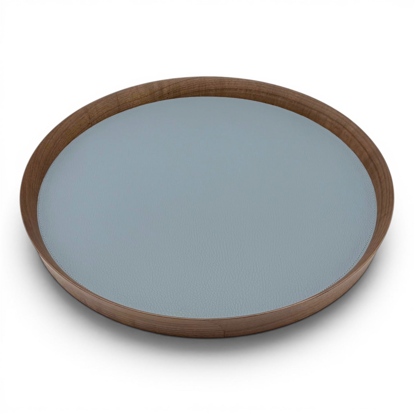 Italian Leather and Wood Tray - Steel Blue, Large
