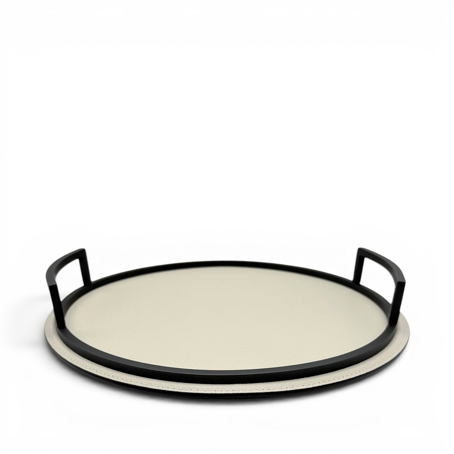 Round Italian Leather and Metal Tray - Small