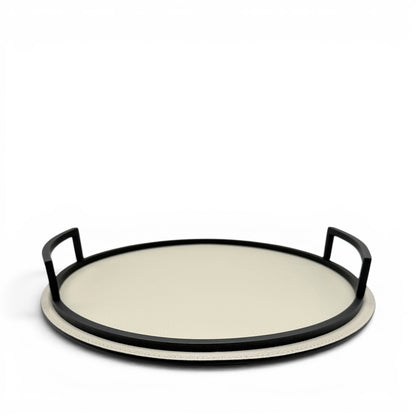 Round Italian Leather and Metal Tray - Small