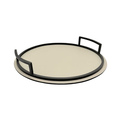 Round Italian Leather and Metal Tray - Small