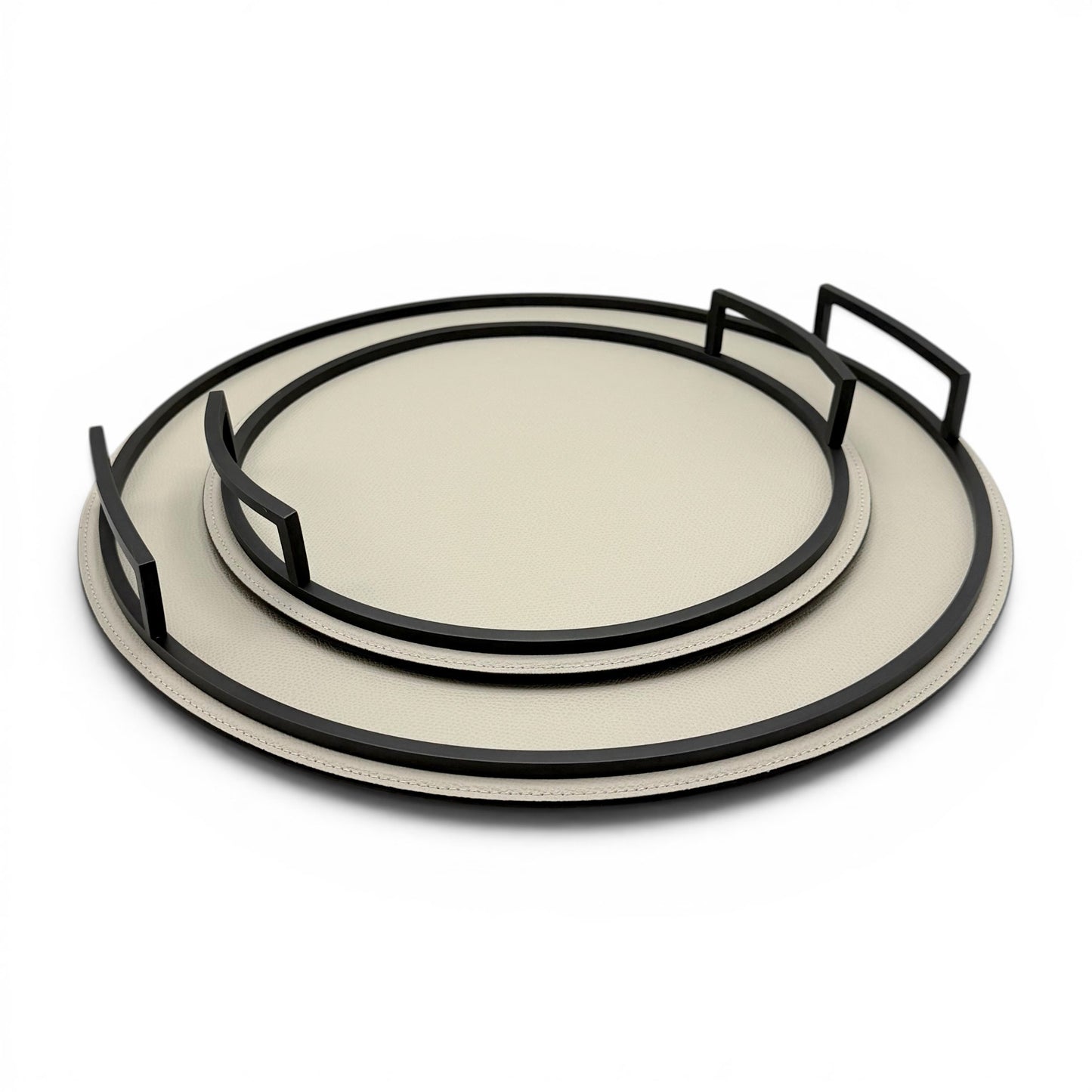 Round Italian Leather and Metal Tray - Large
