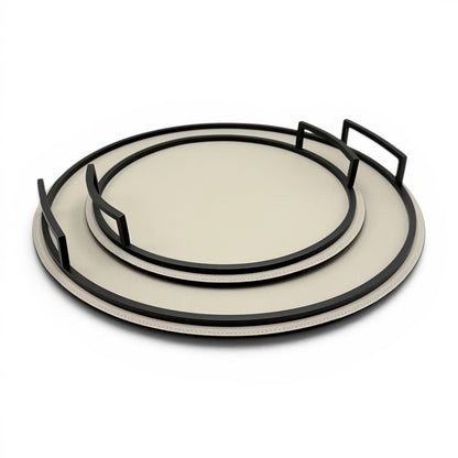 Round Italian Leather and Metal Tray - Large