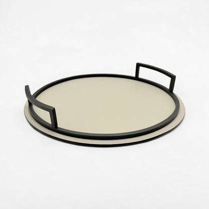 Round Italian Leather and Metal Tray - Small