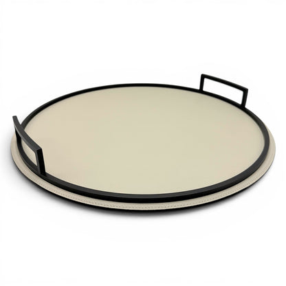Round Italian Leather and Metal Tray - Large