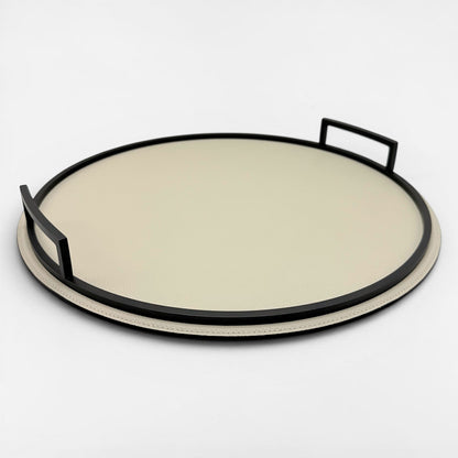Round Italian Leather and Metal Tray - Large
