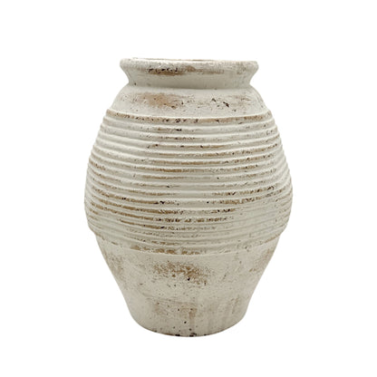 Rustic Off-White Ribbed Terra Cotta Vase