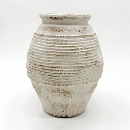 Rustic Off-White Ribbed Terra Cotta Vase