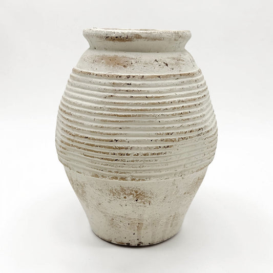 Rustic Off-White Ribbed Terra Cotta Vase