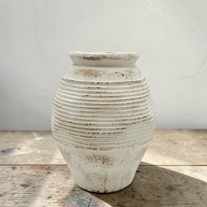 Rustic Off-White Ribbed Terra Cotta Vase