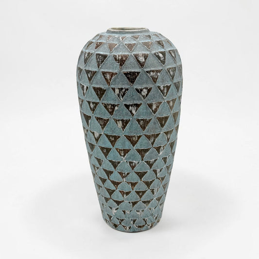Tall Blue and Black Ceramic Vase