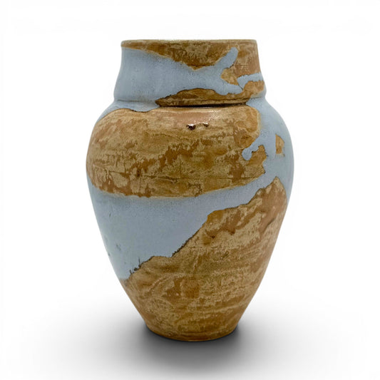 Partially Glazed Blue and Peach Vase