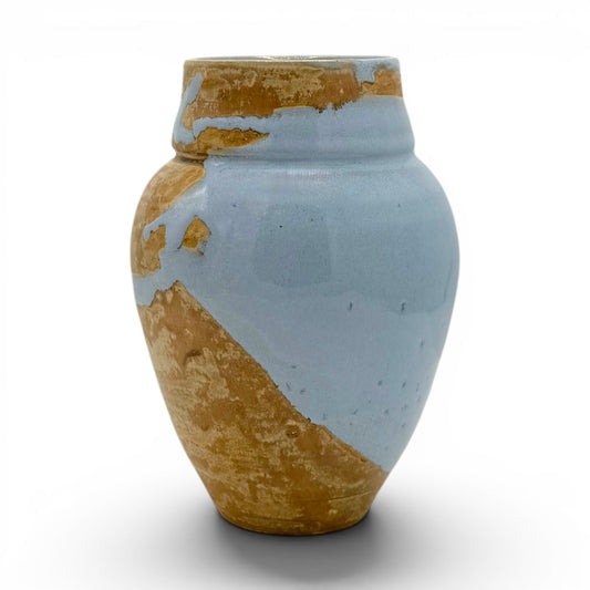 Partially Glazed Blue and Peach Vase