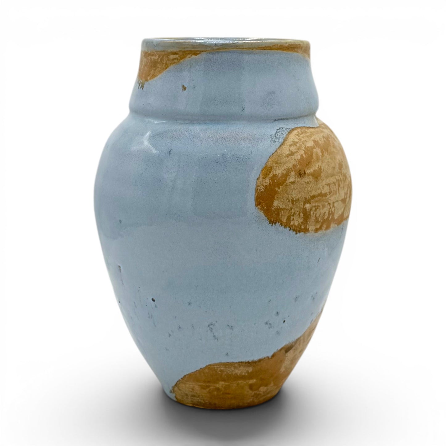 Partially Glazed Blue and Peach Vase