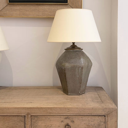 Handmade LIght Gray/Green Stoneware Lamp