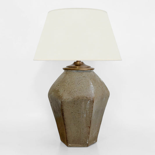 Handmade LIght Gray/Green Stoneware Lamp