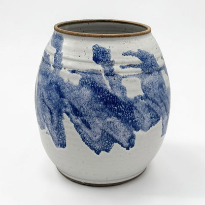 Handmade White Pot with Blue Decoration