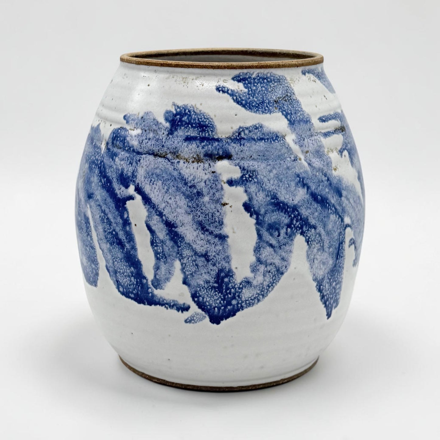 Handmade White Pot with Blue Decoration