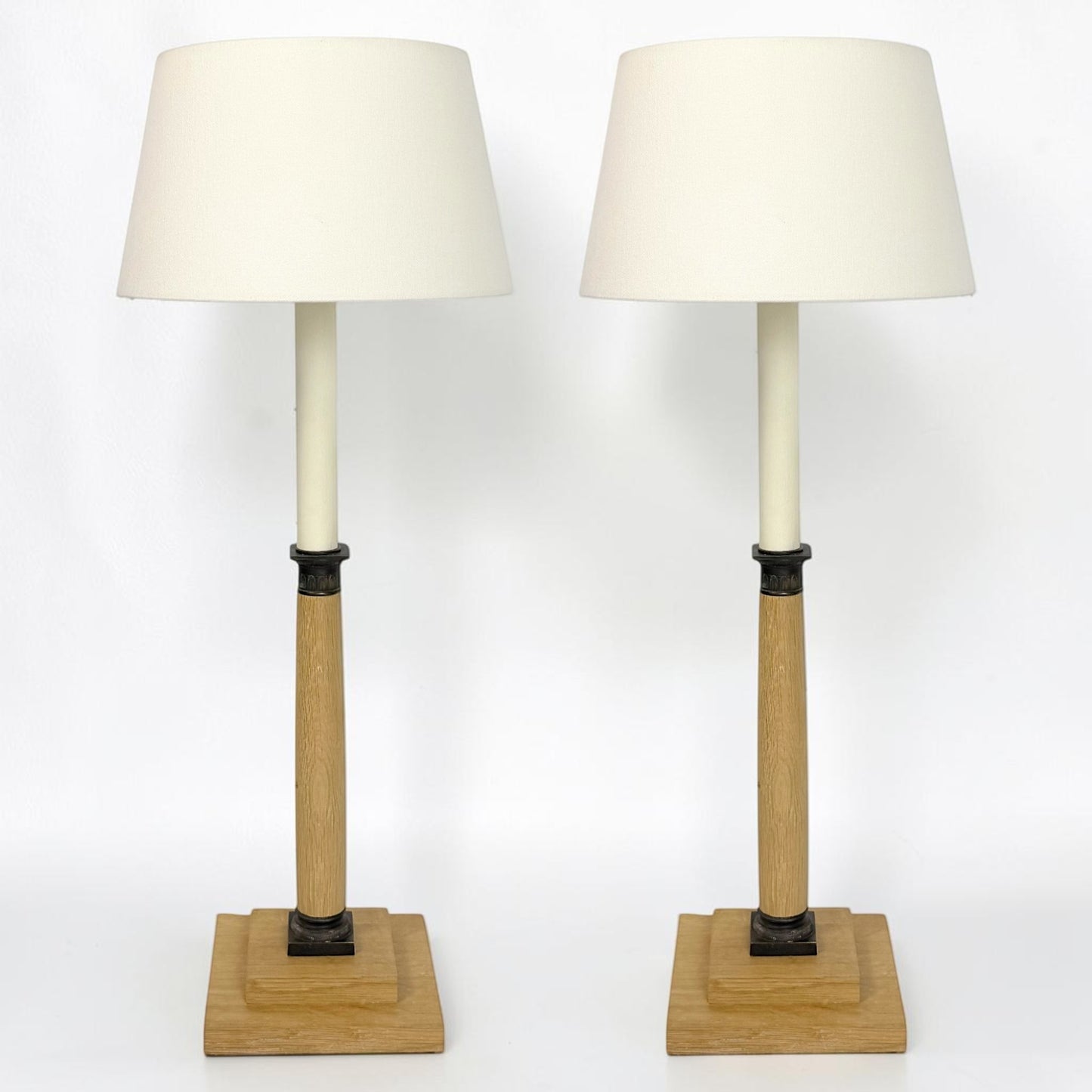 Pair of Oak Candlestick Lamps