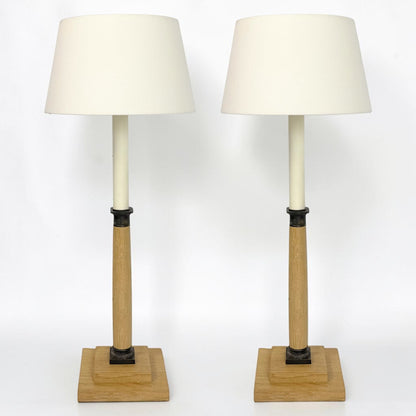 Pair of Oak Candlestick Lamps