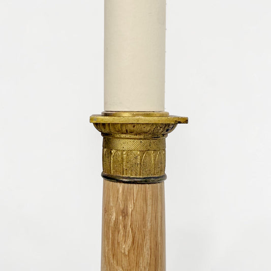 Pair of Oak Candlestick Lamps with Shades