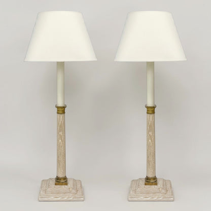 Pair of Cerused Oak Candlestick Lamps