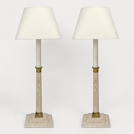 Pair of Cerused Oak Candlestick Lamps