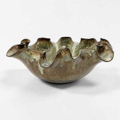 Handmade Art Pottery Bowl with Ruffled Rim