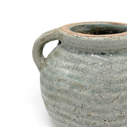 Rustic Light Blue Stoneware Vase with Handles, Med