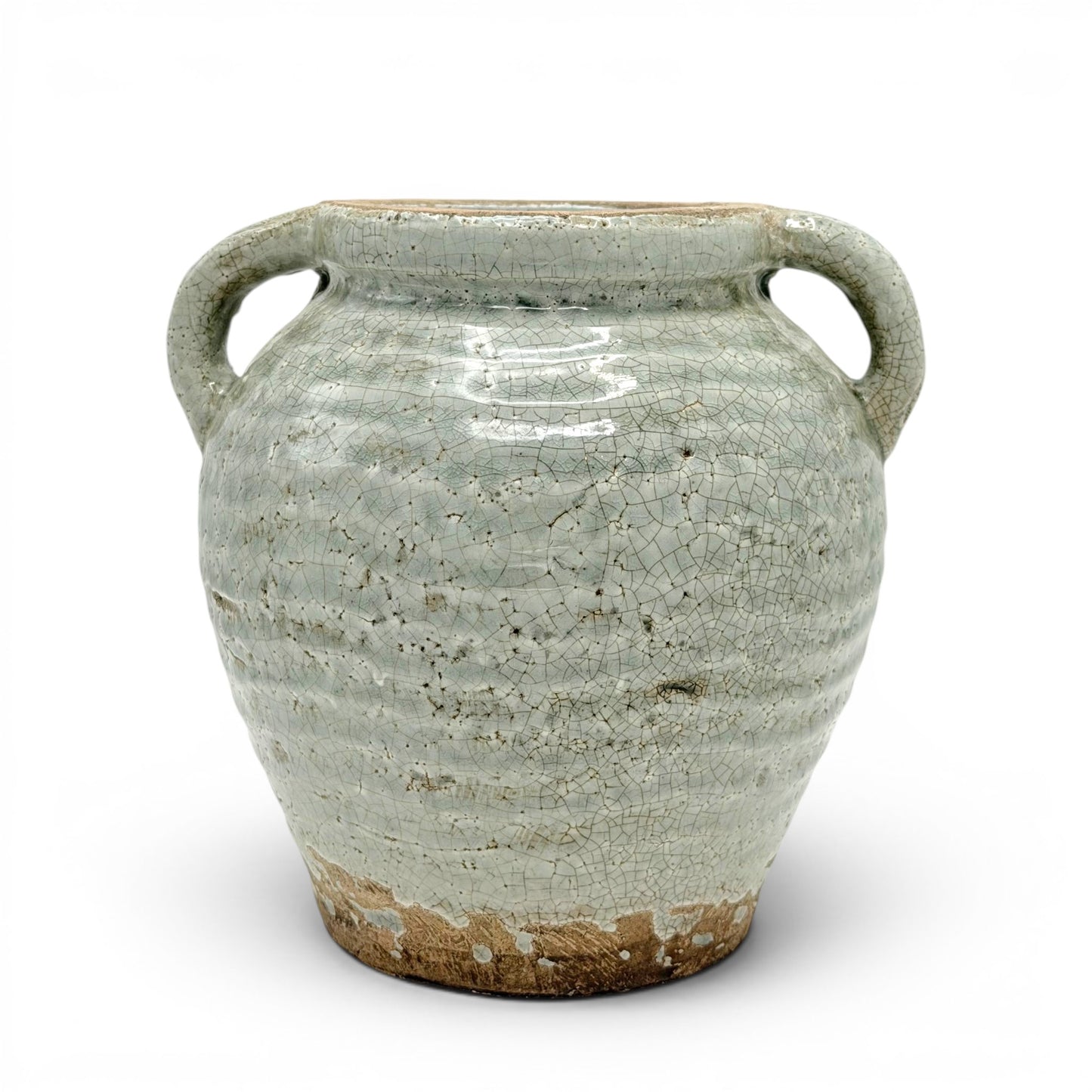 Rustic Light Blue Stoneware Vase with Handles, Med