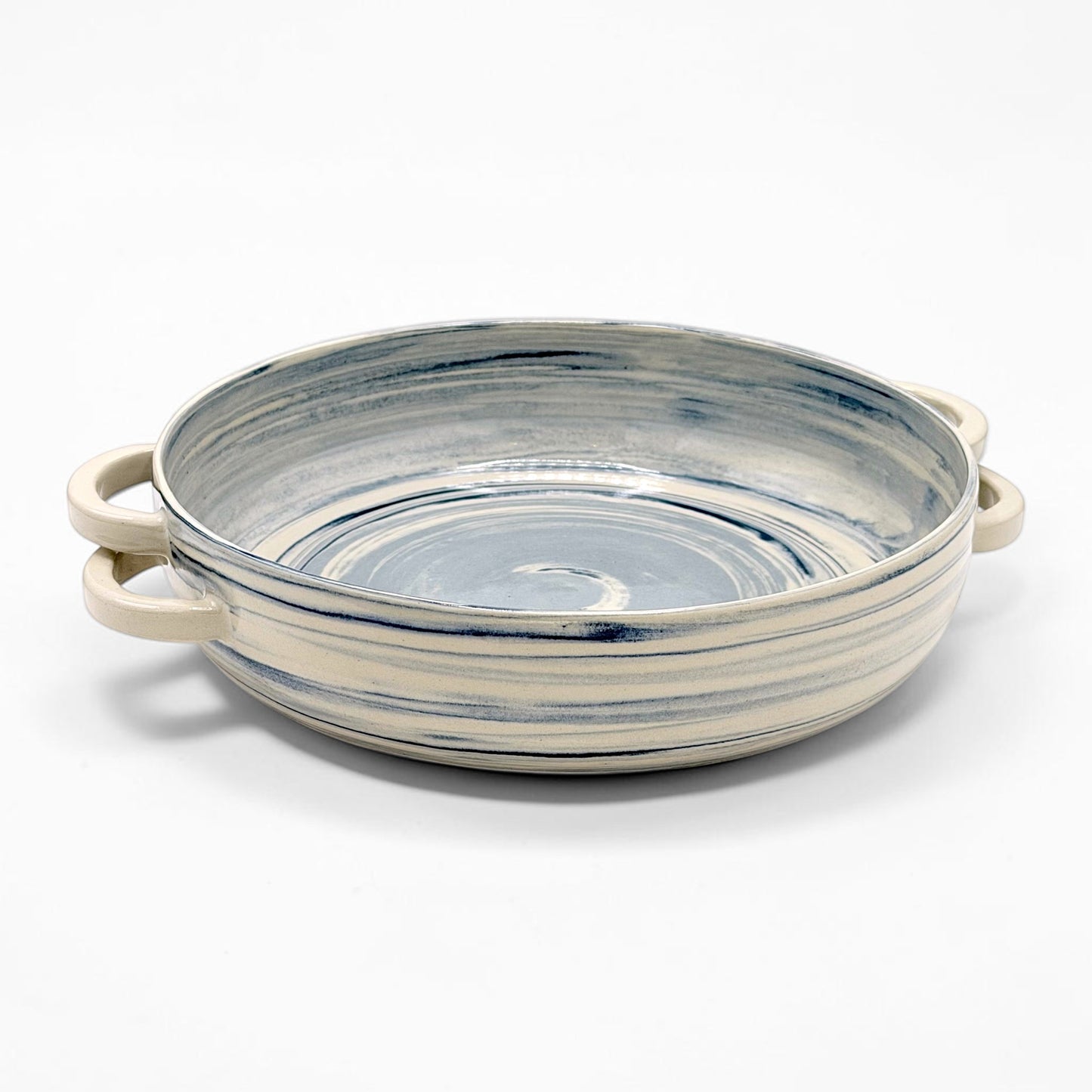 Blue and Beige Double Handled Ceramic Bowl