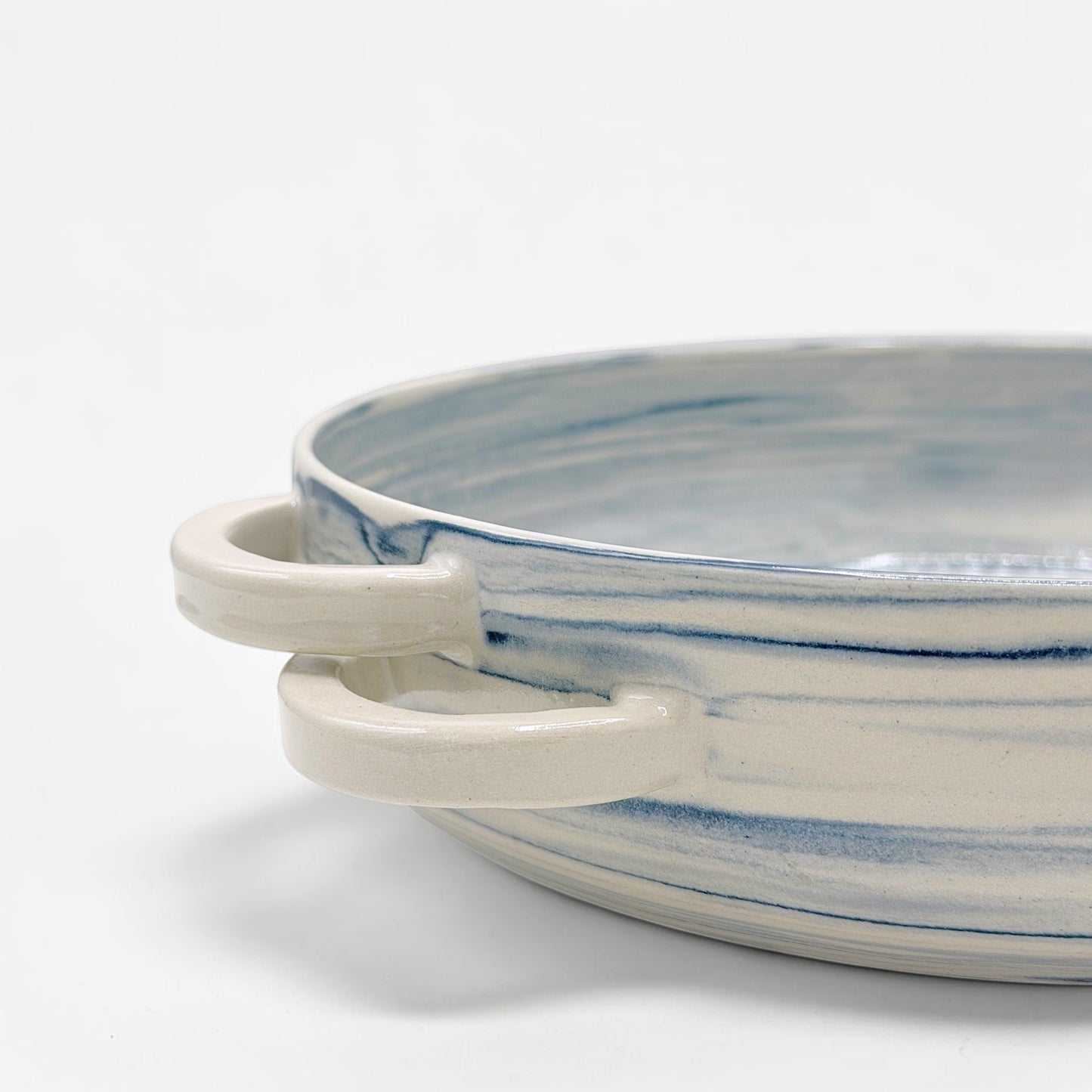Blue and Beige Double Handled Ceramic Bowl