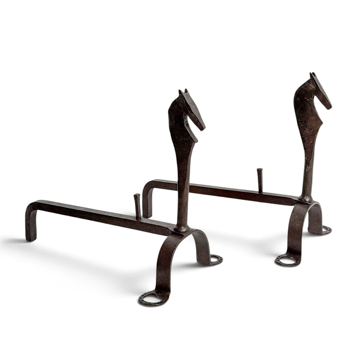 Pair of Wrought Iron Horse Andirons