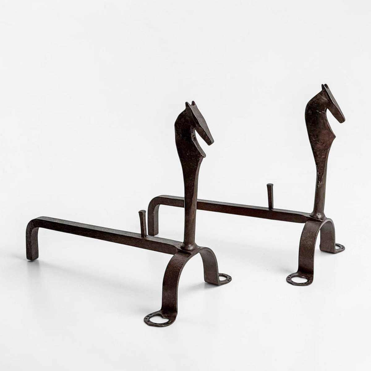 Pair of Wrought Iron Horse Andirons