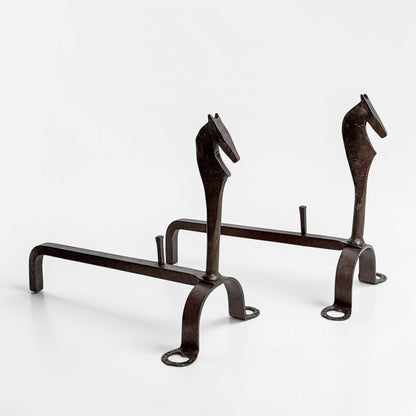 Pair of Wrought Iron Horse Andirons