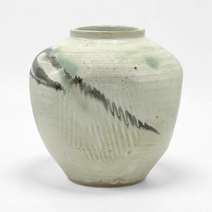 Gray/Beige Abstract Stoneware Vase