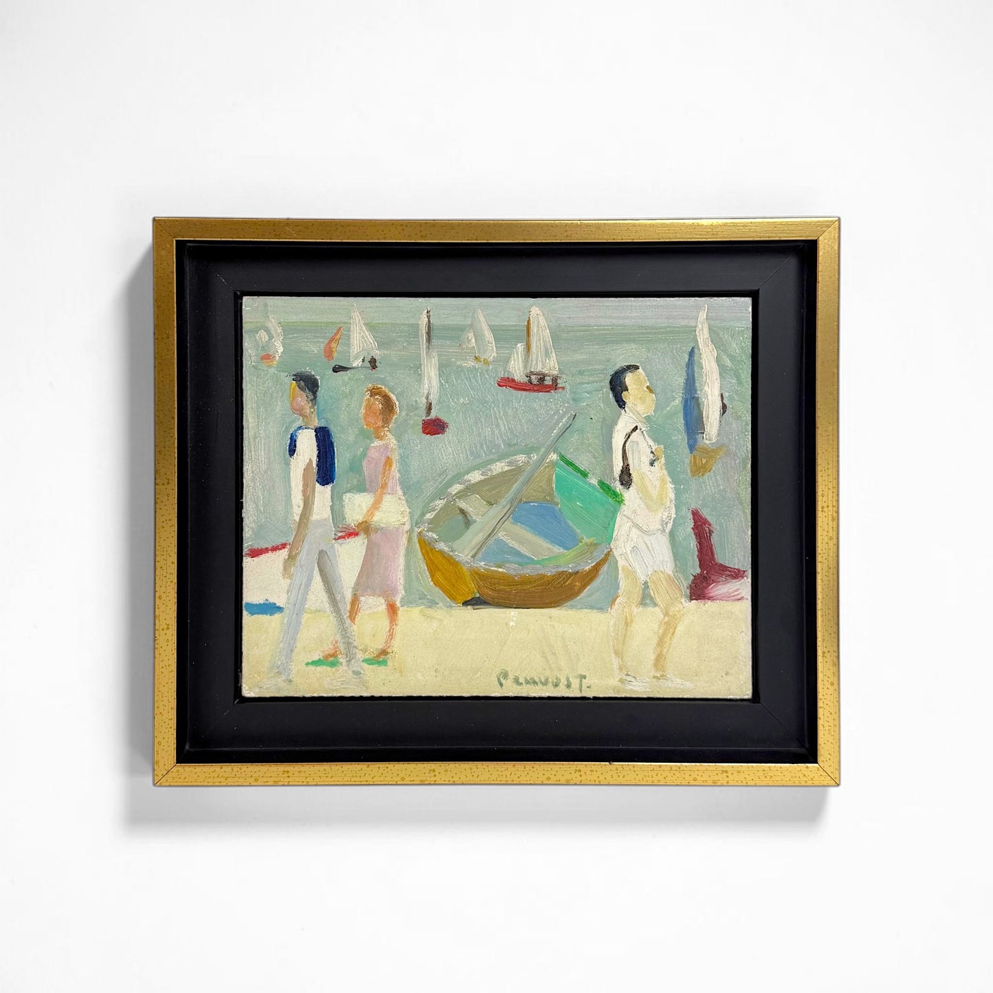 French Beach Scene Painting by Pierre Pruvost