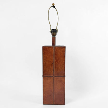 Stitched Cognac Leather Column Table Lamp