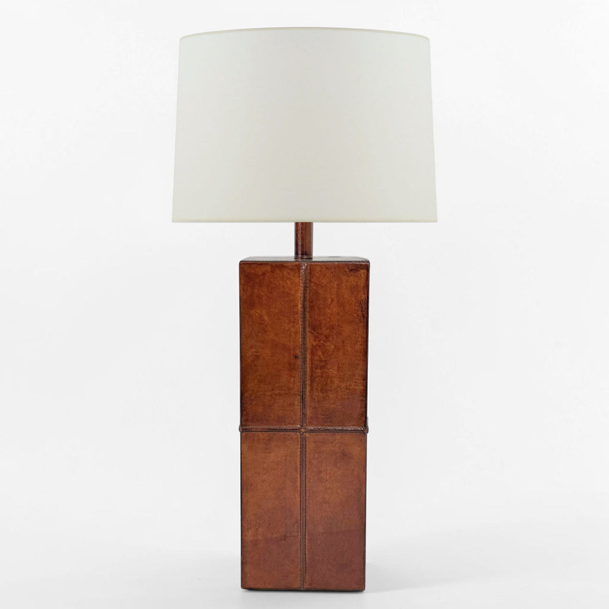 Stitched Cognac Leather Column Table Lamp
