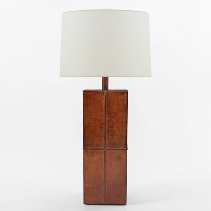 Stitched Cognac Leather Column Table Lamp