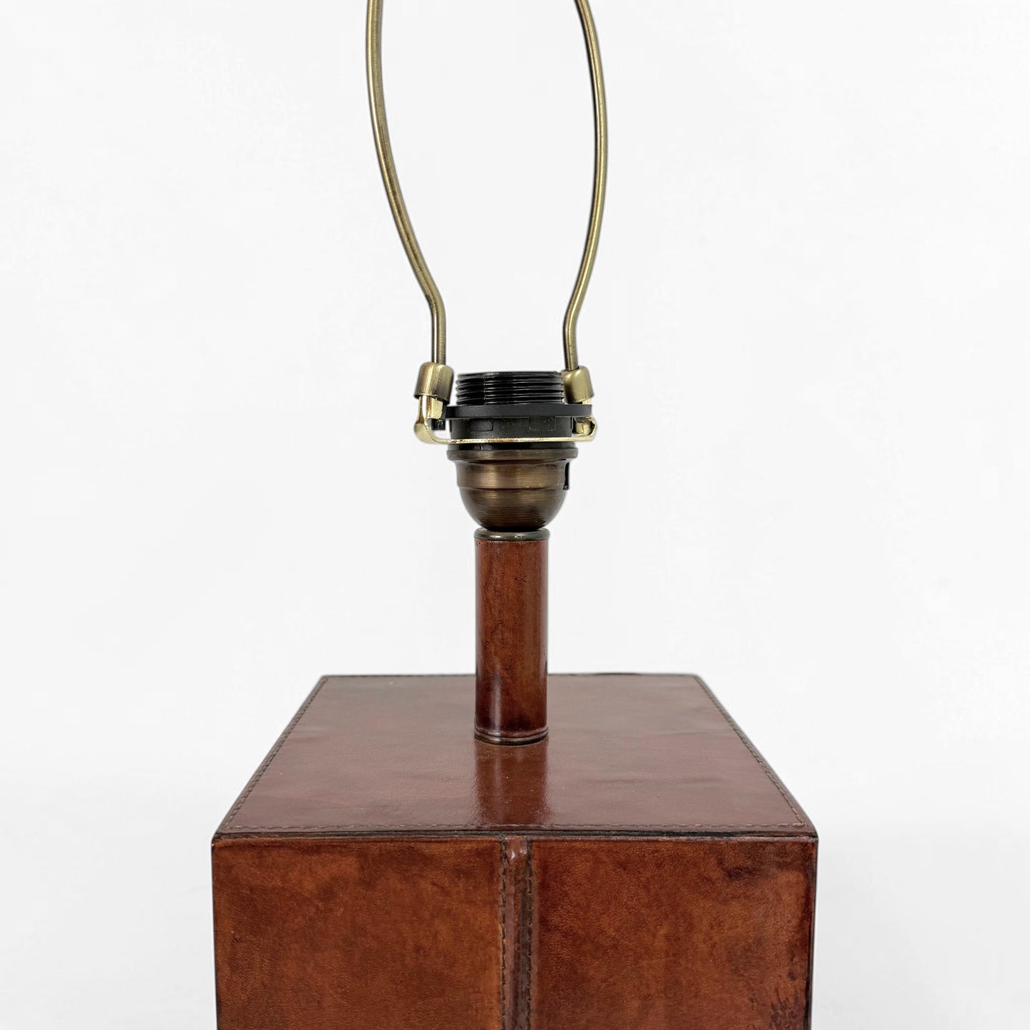 Stitched Cognac Leather Column Table Lamp