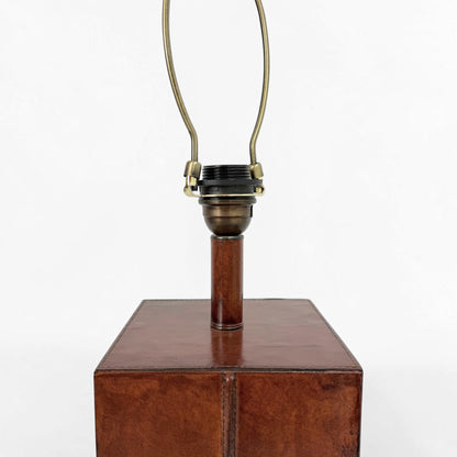 Stitched Cognac Leather Column Table Lamp