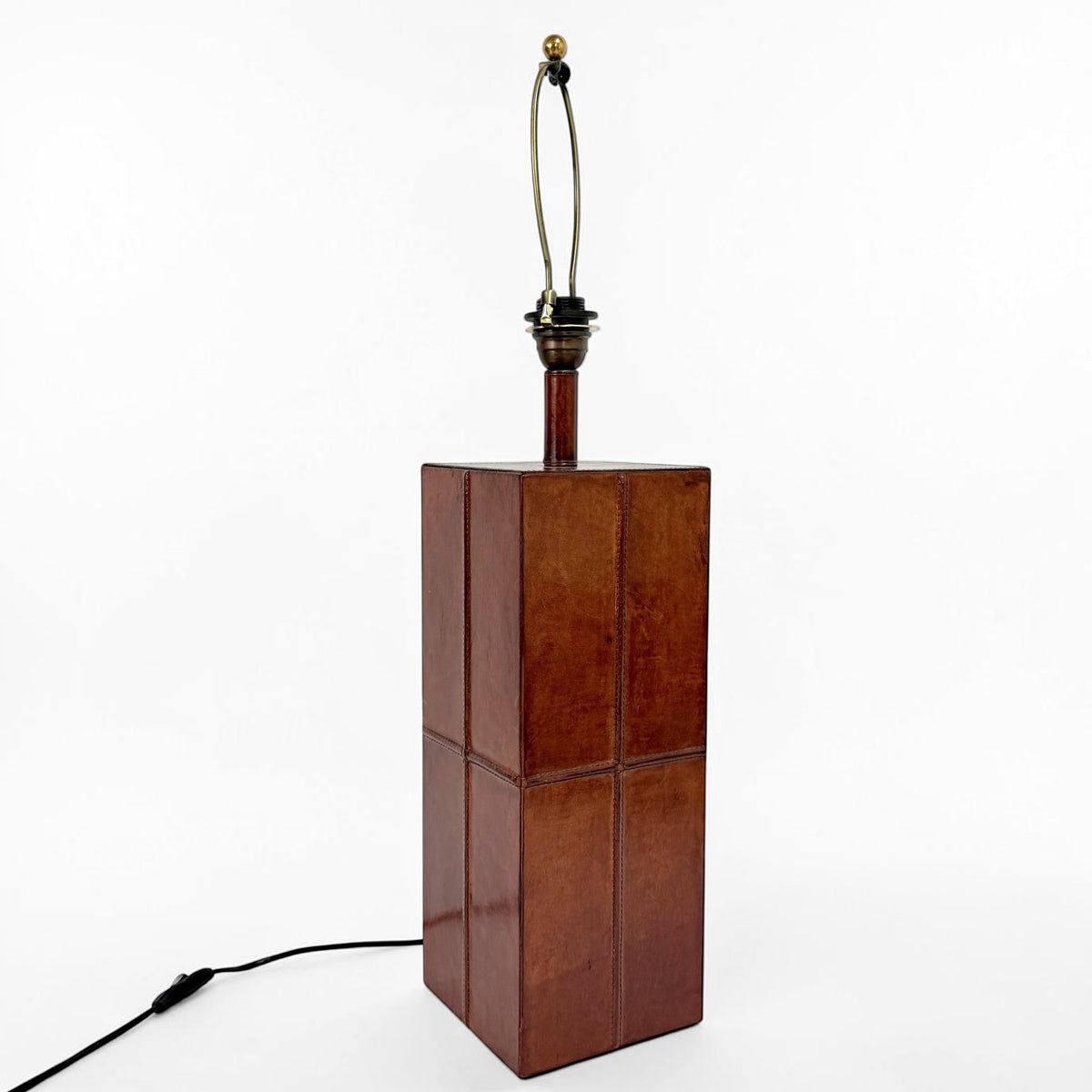 Stitched Cognac Leather Column Table Lamp
