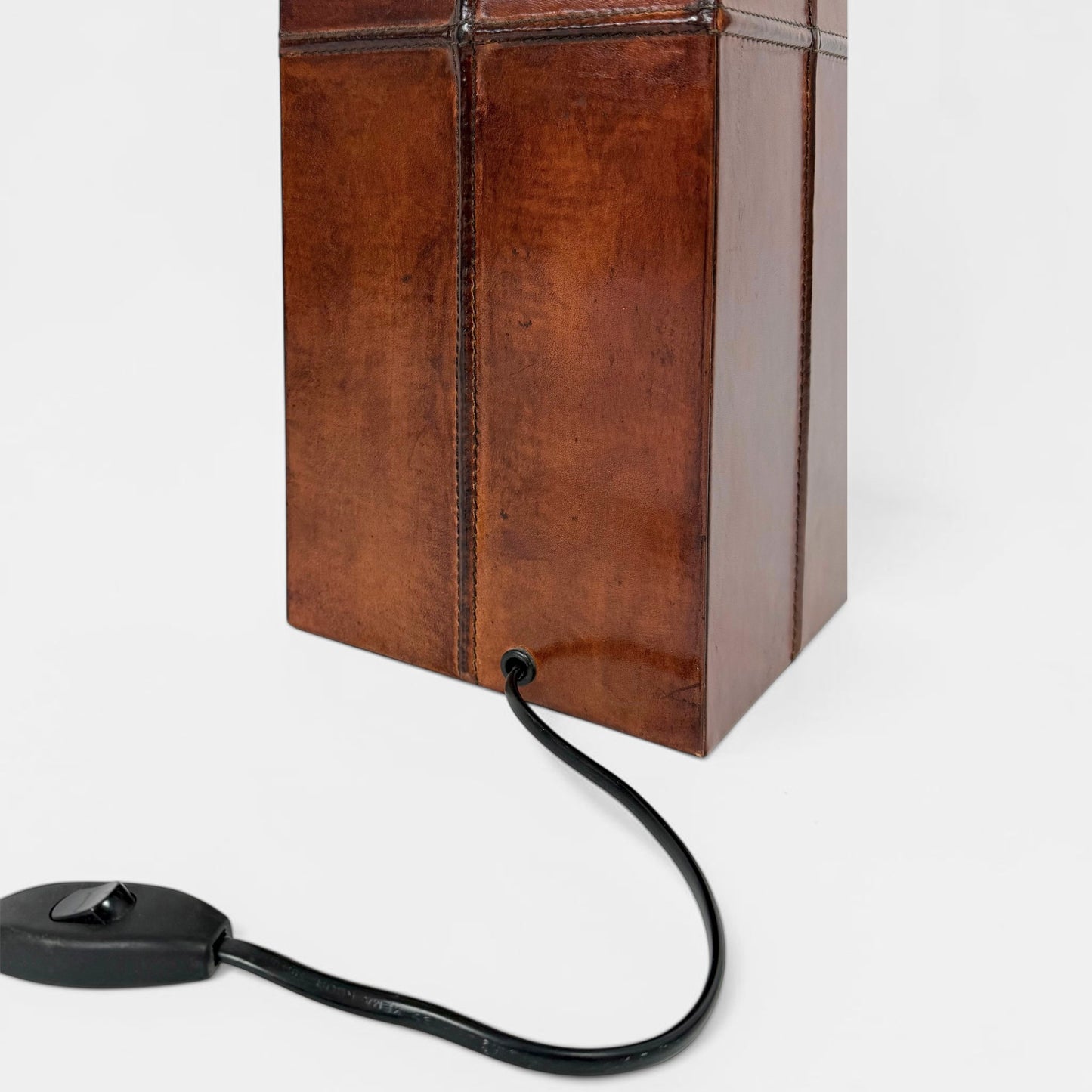 Stitched Cognac Leather Column Table Lamp