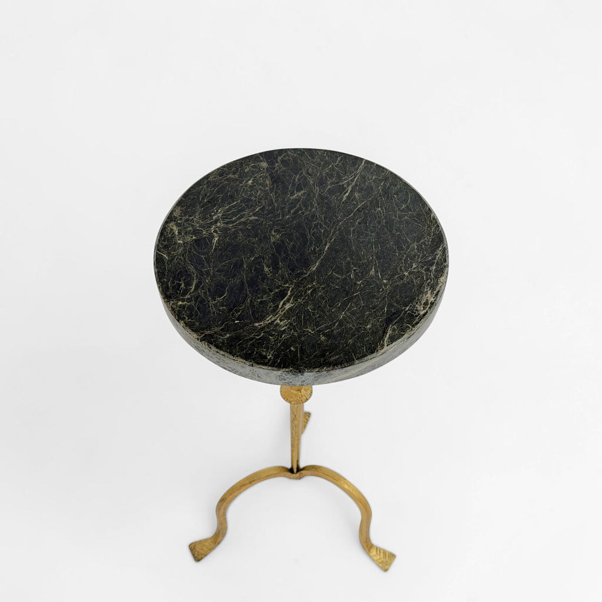 Gilt Iron Tripod Table with Green Marble Top
