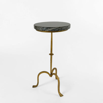 Gilt Iron Tripod Table with Green Marble Top