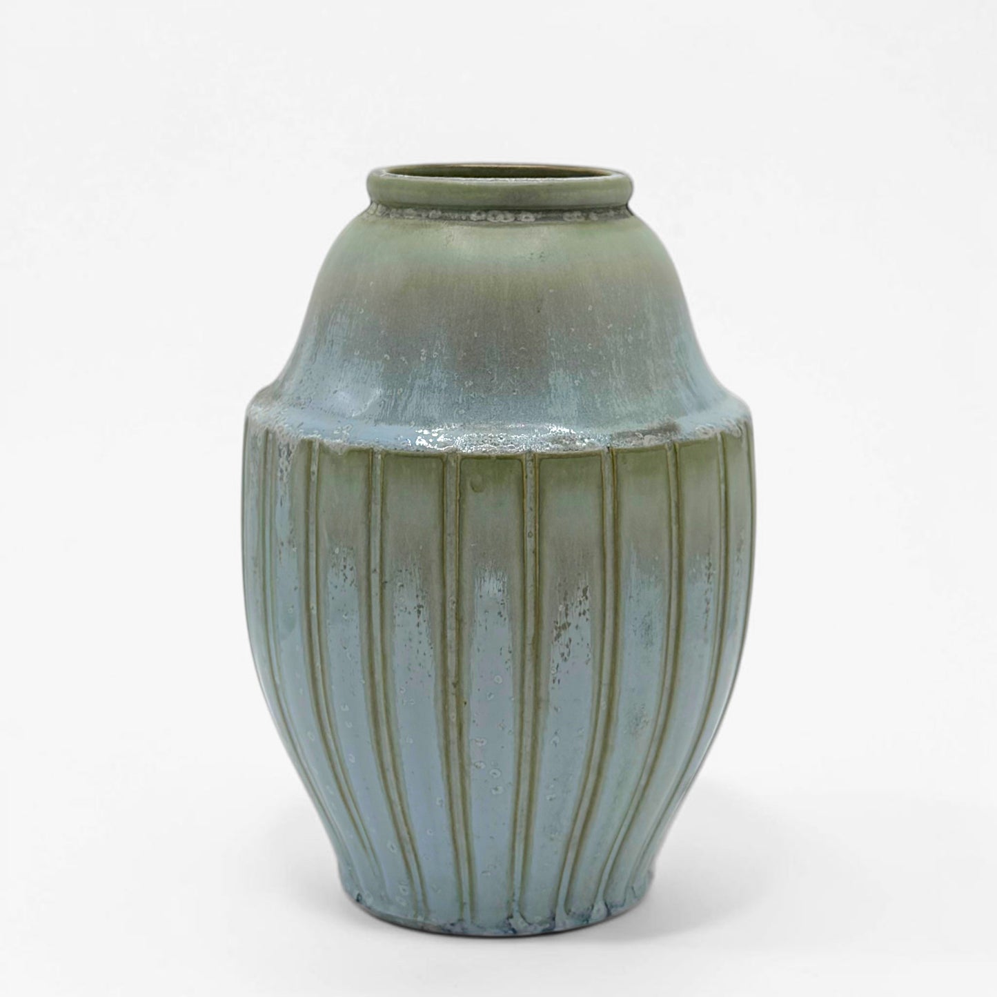 Blue and Green Ribbed Ceramic Vase