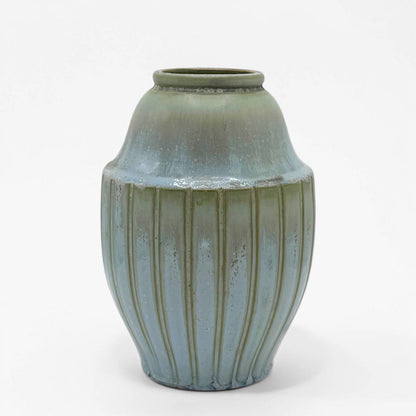 Blue and Green Ribbed Ceramic Vase